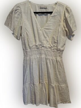 Abercrombie & Fitch White V-Neck Smocked Waist Dress